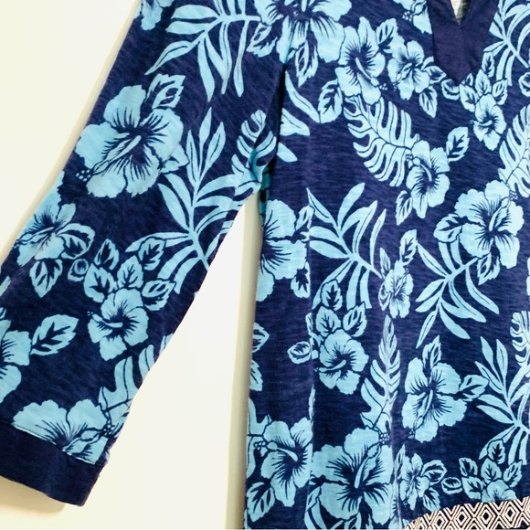 Tommy Bahama Hoani Hibiscus Embroidered Tunic Top Island Navy Small Resortwear - Picture 4 of 12
